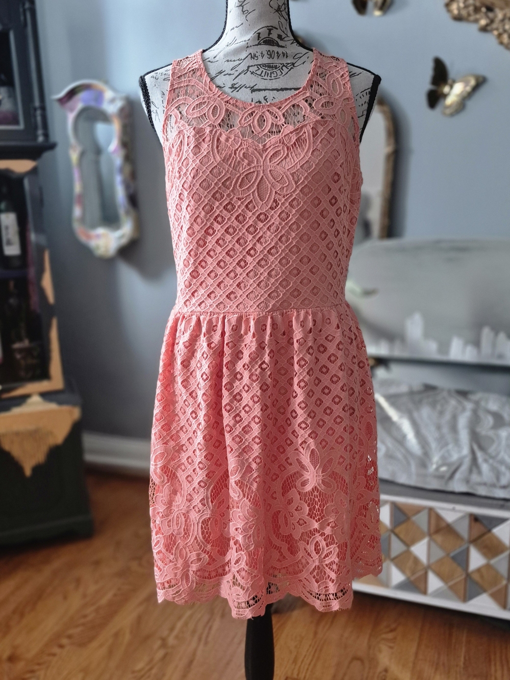 Xhilaration Barbiecore Coral Lace Sleeveless Midi Dress Large